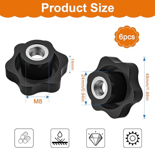 xiaoxiaozhijia 6 Stück Flügelmutter M8,Sterngriffmutter M8,Rutensteine Äußerer Durchmesser 48mm,Rändelmutter für Mechanische Industrie Möbel Elektronische Ausrüstung Fitnessgeräte