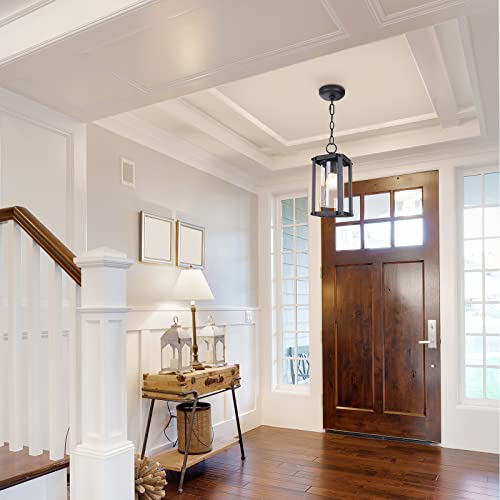 Goalplus 11.9” High Outdoor Pendant Light Fixture, Matte Black Hanging Porch Light, Exterior Waterproof Ceiling Lantern With Clear Seeded Glass For Gazebo, Height Adjustable, 1 Pack, Lmsp2105Bk-S #TOP3