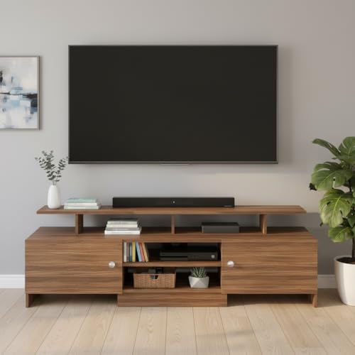 Image of FURNEASER KSV Modern TV Unit for Living Room | Engineered Wood TV Cabinet with Storage Shelves | Entertainment Center TV Stand for Home (Fits Up to 65 Inch TV) | DIY Space Saving (Exotic Teak)
