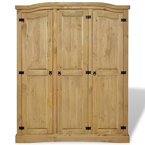 KOIECETA Armario de madera de pino estilo México, 3 puertas, marrón