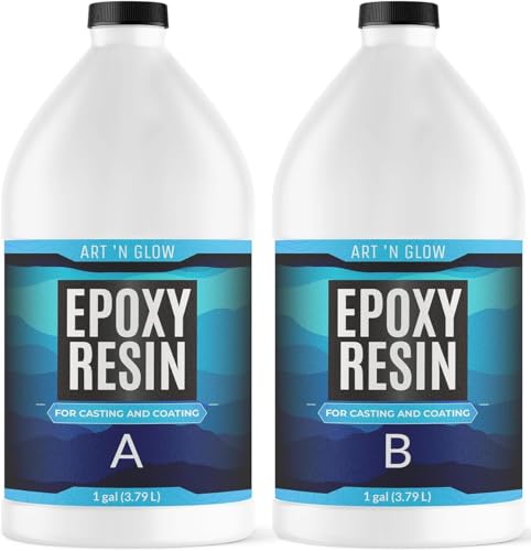 Art 'N Glow Epoxy Resin 2 Gallon Kit - Crystal Clear, UV Resistant, Self Leveling, Food Safe for Table Top, Crafts, Wood, Casting, Jewelry Making, Use with Mica Powder, Silicone Molds, Alcohol Ink