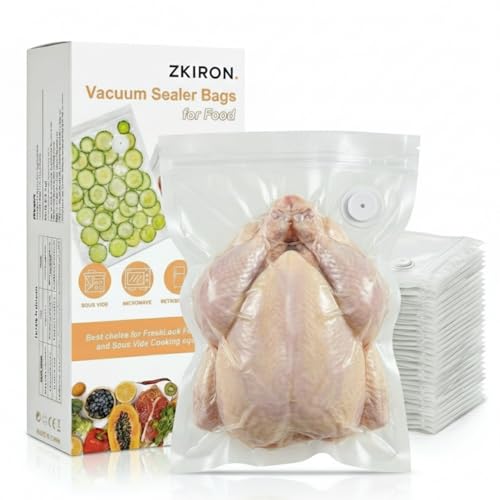 Image of ZKIRON Extra Large Reusable Vacuum Sealer Bags for Food, 20 Pack | 12 x 14 in, BPA-Free, Leakproof Double Zipper, Bulk Food Size, Freezer, Microwave & Sous Vide, Fits Most Vacuum Sealers