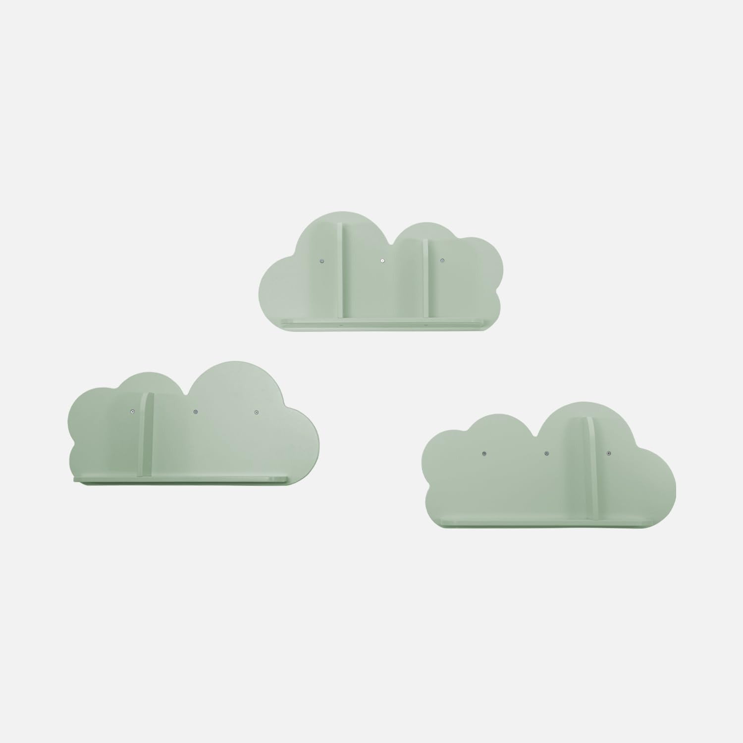 Estantería de pared nube para dormitorio infantil set de 3 Nephos Verde 34.5x12x23.5 cm