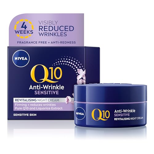 NIVEA Q10 Anti-Wrinkle Sensitive Revitalising Night Cream (50ml) Face Cream with Pure Skin Identical Q10 and Liquorice Extract Sensitive Skin Cream