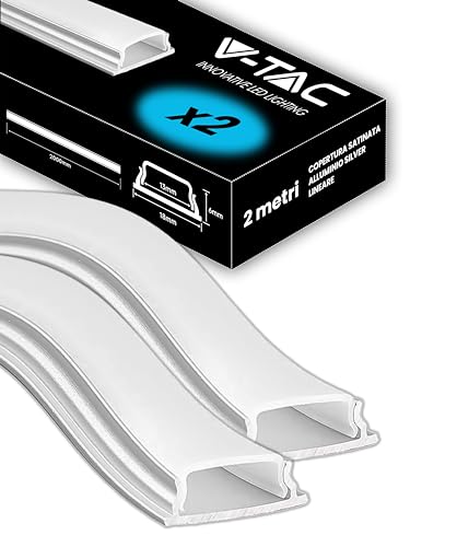 V-TAC 2x Profili per Strisce Led Flessibili da 2 METRI - (4 Metri Totali) - Profilo Pieghevole Parete e Soffitto per Striscia LED in Alluminio con Copertura Satinata - Colore Argento - 18 x 6 mm
