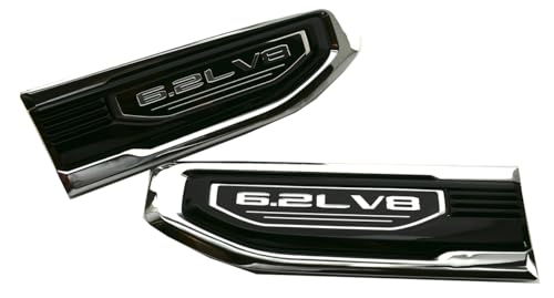 Image of Pair New 6.2L V8 Driver Side Vent Right Left 3D Badge Emblems Replacement for 19-24 GMC Sierra 1500 GM (Chrome Black)