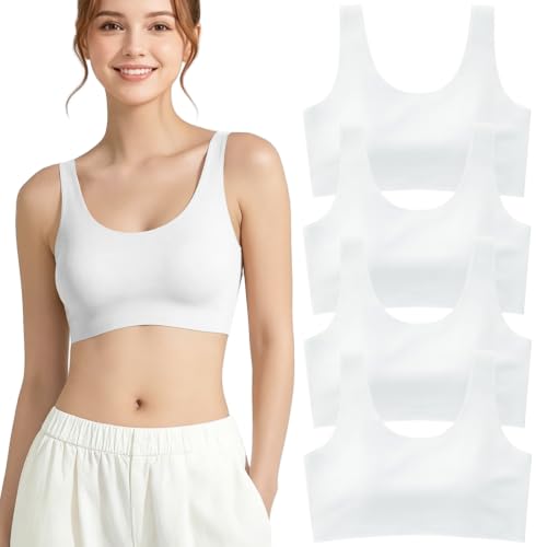 Mädchen Sport-BHS Teenager Nahtloser Trainings BH 4er-Pack Bügellose Unterwäsche Trainingsunterwäsche Unsichtbar Bralette Trainings-BHS Vest BH für 10-16 Jahre