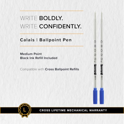Image of Cross Calais Polished Chrome Refillable Ballpoint Pen - Medium Point, Black Ink, Smooth Writing, Presented in a Luxury Gift Box