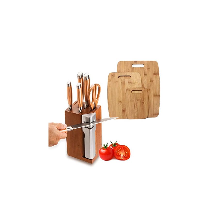 7-Piece-Knife-Block-Set-with-Sharpener-Copper New England Cutlery 7- Piece Knife Block Set with Sharpener - Copper