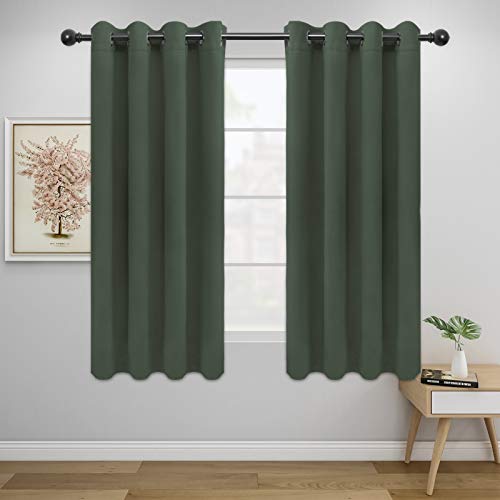 Image of Easy-Going Blackout Curtains for Bedroom, Solid Thermal Insulated Grommet and Noise Reduction Window Drapes, Room Darkening Curtains for Living Room, 2 Panels (52x63 in,Greyish Green)