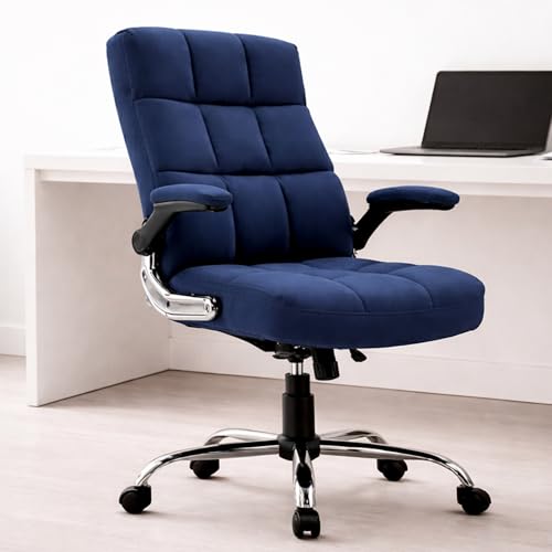 Image of LAKDI Furniture Co Premium Velvet Fabric High Back Office Chair with Adjustable Tilt, Flip-Up Arms, Ergonomic Design, Thick Soft Padding | Executive Boss Chair, Blue | 5 Years Warranty & Free Assembly