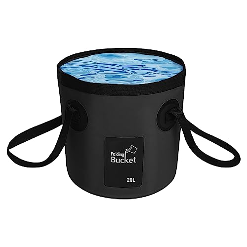 Cubo Plegable, Cubo Plegable Multifuncional, 20 L, para Pescar, Viajar, Acampar, Excursión, Negro