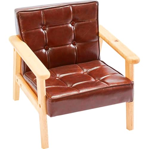 Kelendle Kid Sofa Chair: Kid Couch with Solid Wood Arm & PU Leather Fabric Children Seating Chair Photography Prop Bench Photoshoot Photo Posing Props for Boys Girls Brown Armchair