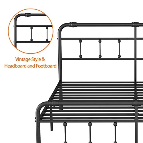 Debercu Cal-King-Size-Bed-Frame With-Headboard And Footboard - No Box Spring Need,Victorian Vintage Heavy Duty Metal Platform Mattress Foundation(Black) #TOP6