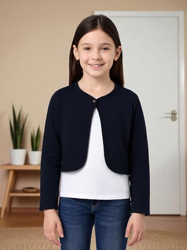 Image of KRYPTIC Kids Girls Crop Length Cotton Shrug - Soft Lightweight Open Front Layer for Stylish Everyday Wear Casual Outfits