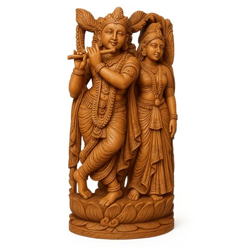 Image of RDK Handcrafted Sandalwood Radha Krishna Jodi Idol Pure Chandan Wood Murti | Traditional Indian Spiritual Home Dcor & Religious Art for Puja, Home Temple & Gifting
