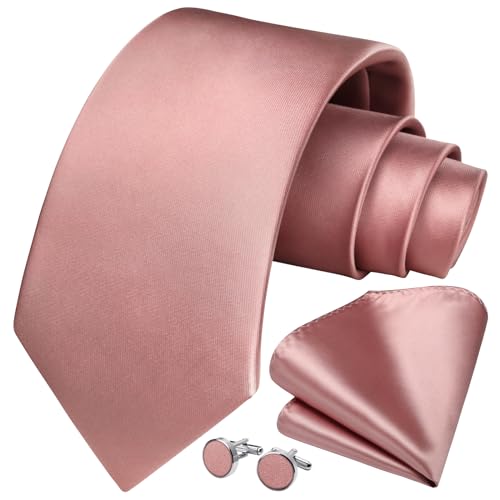 Image of Enlision Mens Ties Solid Color Satin Necktie Ties for men Handkerchief Cufflinks Pocket Squares for Wedding