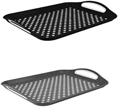 iSeventy9 Set of 2 Anti Slip Food Tray Rectangular Top and Bottom Non-Slip Tray Plastic | Trays for Eating Dinner & Drinks with High Grip Rubber Surface, | Serving Tray with Handles (Black&Grey)