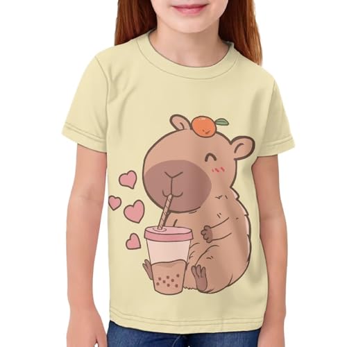 JEOCODY Cute Capybara Boys T-Shirts Size 9-10 Boys Girls Shirt Cute Football Short Sleeve Tunic Tops Rugby Ball Graphic Tee Tops