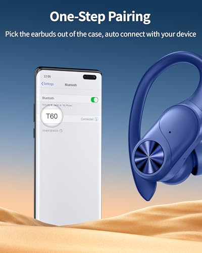 Image of PocBuds Bluetooth Headphones Wireless Earbuds 80hrs Playtime Wireless Charging Case Digital Display Sports Ear Buds with Earhook Deep Bass IPX7 Waterproof Over-Ear Earphones for TV Phone Laptop Navy