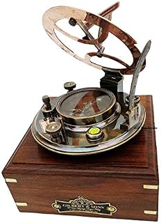 US HANDICRAFTS Ideas for Men Xmas 5 Inch Perfectly Calibrated Large Sundial Compass Rosewood Case Top Grade Engraved Brass Sundial with Embossed Needle