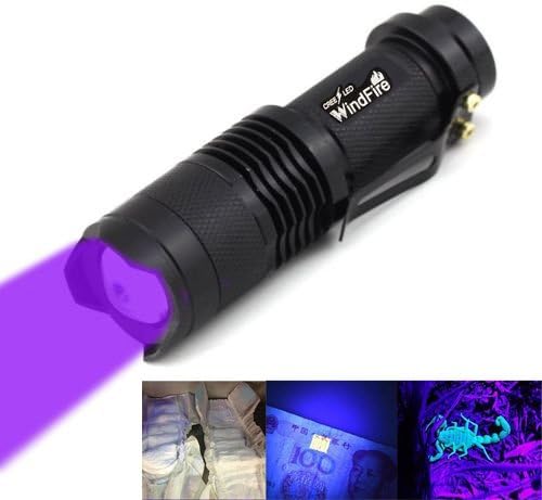 WINDFIRE® Mini Zoomable 3 Modes UV-Ultraviolet Led Blacklight Flashlight Pocket Torch for Money Detector, Leak Detector and Cat-Dog-Pet Urine Detector (Battery not Included)