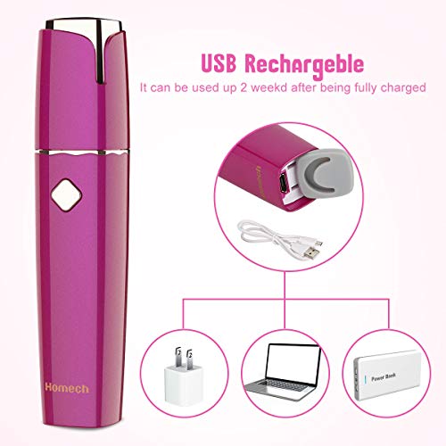 Homech Facial Hair Remover for Women, Painless Facial Hair Trimmer for Peach Fuzz, Chin Hair, Upper Lip Moustaches, Rechargeable Battery, IPX 6 Waterproof Rating with Built-In LED Light