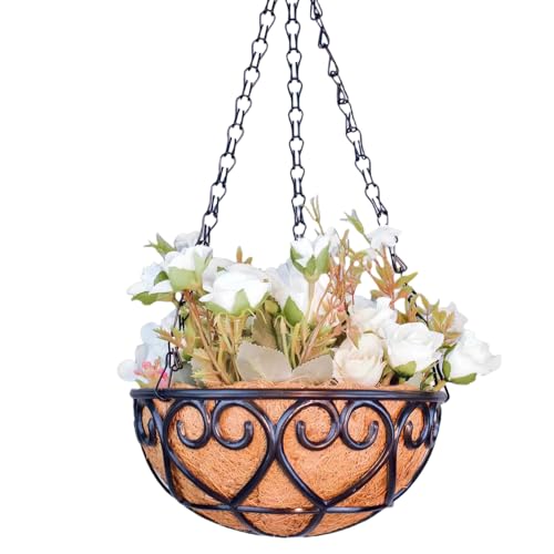 Pflanzgefäß aus Kunstharz, dekorativ, 25,4 cm, Drahtblumenkörbe, leicht verstellbarer runder Pflanzenhalter, Harzblumenkorb, Outdoor-Töpfe, tragbar für Terrasse, Rasen, Garten