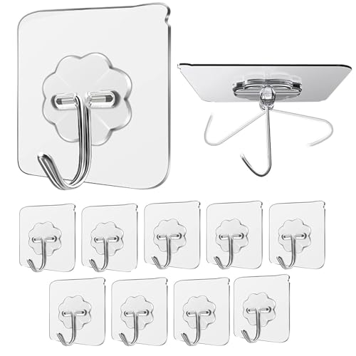 Image of Self Adhesive Heavy Duty Wall Hooks for Hanging Transparent Stainless Steel Waterproof Hooks for Kitchen, Bathroom, Home & Office (Adhesive Wall Hanging Hooks)