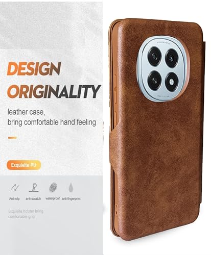 Image of Premium Vegan Leather Phone Cover with Card Slot - Slim, Durable, Privacy Protection, Kickstand Function, Elegant Flip Wallet Cases Compatible for Oppo F29 Pro 5G (Brown)