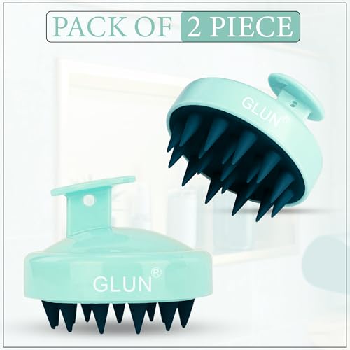 Image of GLUN Pack of 2 Scalp Shampoo Brush - Silicone Hair Scalp Massager for Dandruff Removal & Deep Cleansing (Turquoise)