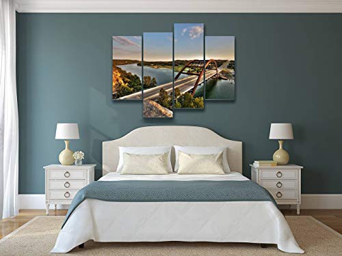 Canvas Wall Art Painting Pictures Austin, Texas 360 Bridge Modern Artwork Framed Posters For Living Room Ready To Hang Home Decor 4Panel #TOP1