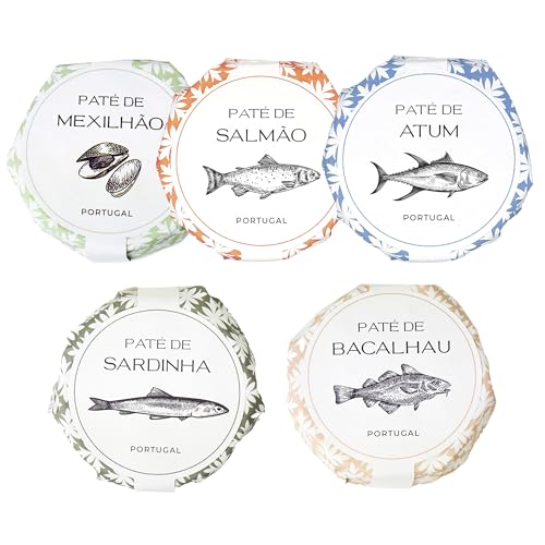 Feinkost Machado Paté 5er Set – Pasteten aus Thunfisch, Lachs, Sardinen, Muschel & Bacalhau (Kabeljau) | Portugiesische Feinkost | Gourmet Aufstriche als Geschenk oder Tapas Highlight Feinkost Machado Paté 5er Set – Pasteten aus Thunfisch, Lachs, Sardinen, Muschel & Bacalhau (Kabeljau) | Portugiesische Feinkost | Gourmet Aufstriche als Geschenk oder Tapas Highlight