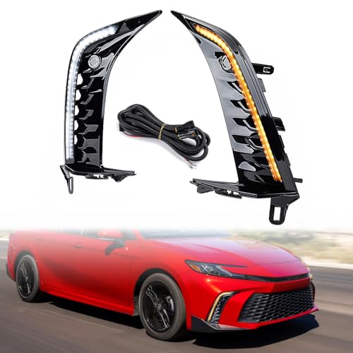 Astra Depot 2025 Camry SE/XSE Daytime Running Light Fog Light Assembly 6000K Xenon White DRL w/Amber Sequential Turn Signal Light Front Fog Lamp