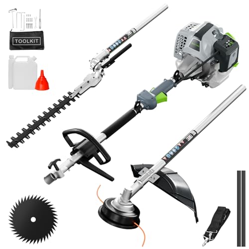 52CC Gas Powered Weed Wacker, 3-IN-1 2-Stroke Backpack Gas Powered Hedge Trimmer, Weed Eater String Trimmer, Brush Cutter 40-Tooth Blade with Shoulder Strap & Safety Lock for Home Garden Lawn Trimming