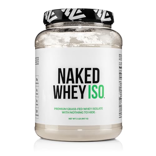 Whey Protein Powder NAKED Whey Isolate Protein - Only 2 Ingredients, 30g Grass-Fed Protein, Zero Carb, Unflavored,...