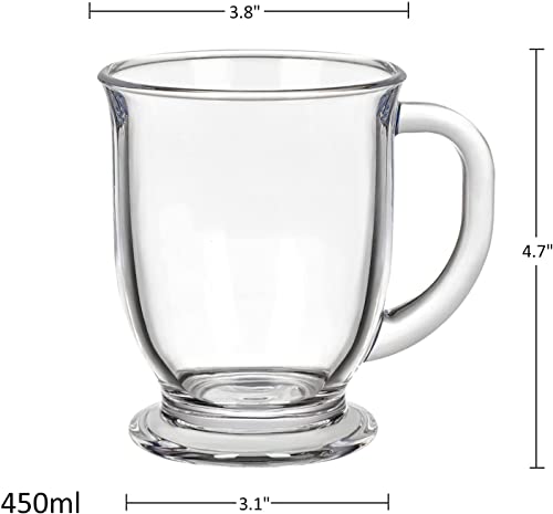 Image of 450 ML Glass Coffee Mug Set, with Convenient Handle, Tea Glasses for Hot /Cold Beverages, Thermal Shock Resistant, Tempered Glass, Mugs for Cappuccino Pack of 2 (PN - 04, 2 Count (Pack of 1))