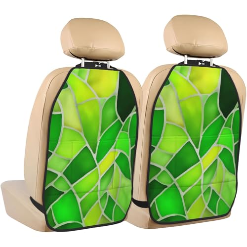 Green Stained Glass Car Seat Back Kick Protectors,2 Pack Kick Mats With Storage Pockets For Vehicles To Protect From Dirt Mud Scratches