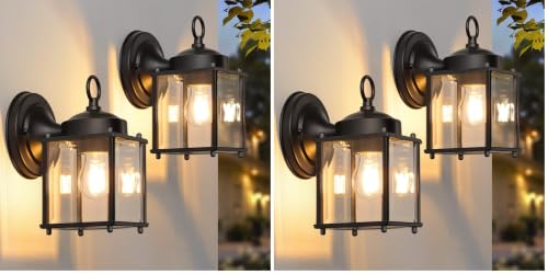 Image of MATAMEYE Outdoor Wall Lantern, Exterior Waterproof Wall Sconce Light Fixtures, Black Front Door Wall Lighting with Clear Beveled Glass Shade, 4 Pack