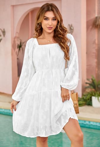Image of BestWendding Women Long Sleeve Mini Dress Square Neck 2026 Fall Dress