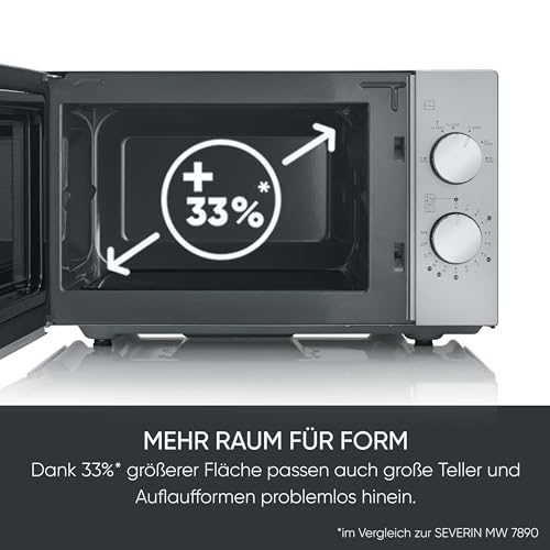 Severin Solo-Mikrowelle mit Glasboden (Flatbed), ohne Drehteller, gleichmäßige Erwärmung, mit 6 Leistungsstufen, zwei Drehregler, 20 L, 800W, matt,schwarz,Edelstahl, MW 9184 – Bild 4