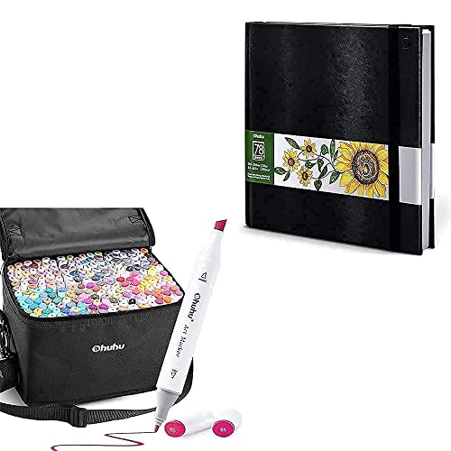 Ohuhu Alcohol Markers, Double Tipped Art Marker Set+ Ohuhu Marker Pads Art Sketchbook, 8.3"Ã—8.3"