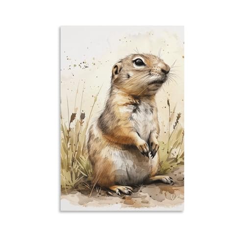 Toile d'art gopher et herbe impression haute definition decoration murale de salon 60x90 cm