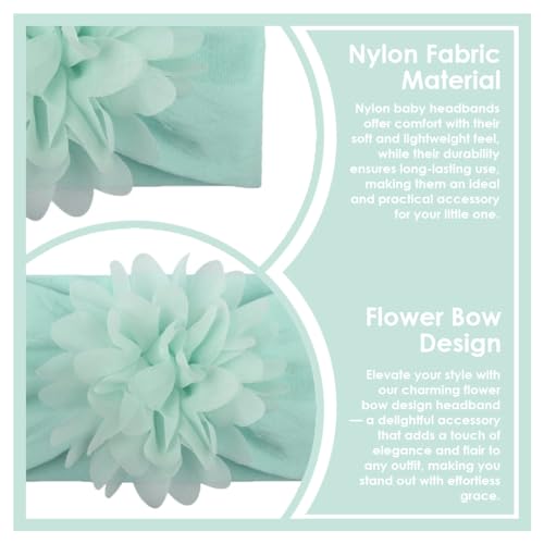 Image of SYGA PACK OF 3 Headbands Nylon Flower Soft Stretchable Hairband for Newborn Infant Toddler Kids For 0-3 Year (MediumPink-Beige Yellow-Turquoise)