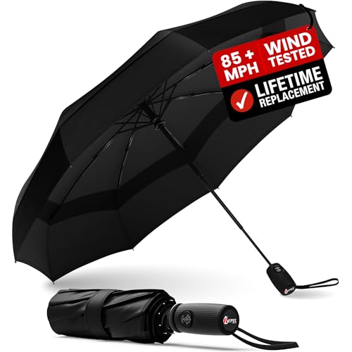 Windproof Travel Umbrella - Compact & Withstands Winds up to 85MPH, Strongest Premium Auto Folding...