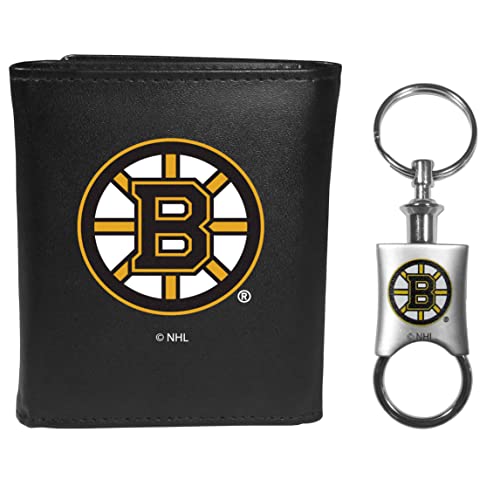 Siskiyou Sports NHL Boston Bruins Leather Tri-fold Wallet & Valet Key Chain, Black, One Size
