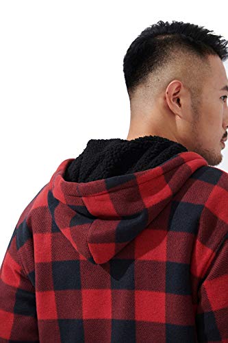 Image of Yasumond Mens Hoodies Fleece Jacket Plaid Flannel Heavy Sherpa Lined Hooded Zip Up Warm Winter Coats Big Tall