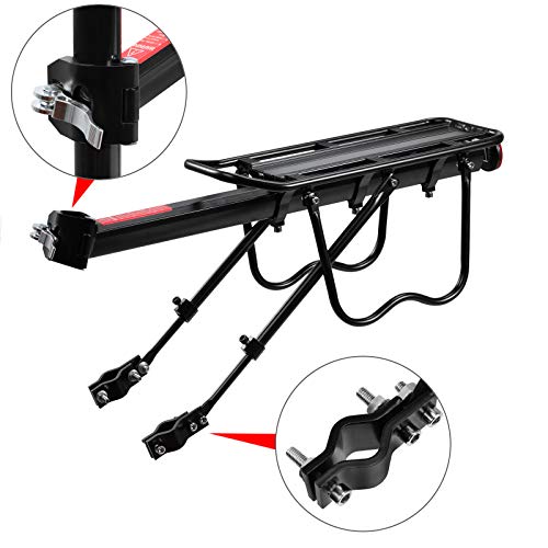 Voilamart Rear Bike Cargo Rack Quick Release Universal Bicycle Rear Rack Aluminum Alloy Adjustable Bike Luggage Carrier with a Bicycle Cargo Rack Net 115 LBS Load