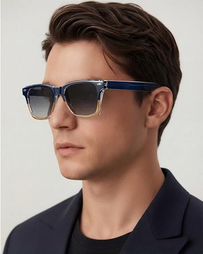 Image of CARFIA Retro Polarized Sunglasses For Men UV400 Protection Chunky Square 90s Style Trendy Classic Glass