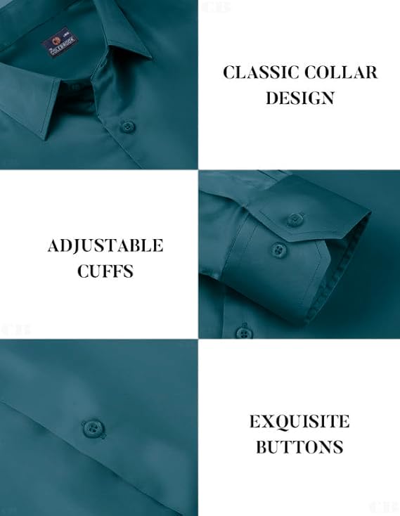 Image of CB-COLEBROOK Mens Stylish Solid Silk Satin Casual Dress Shirts for Men Shiny Long Sleeve Button Down Shirt Party Prom Wedding Shirt for Mens